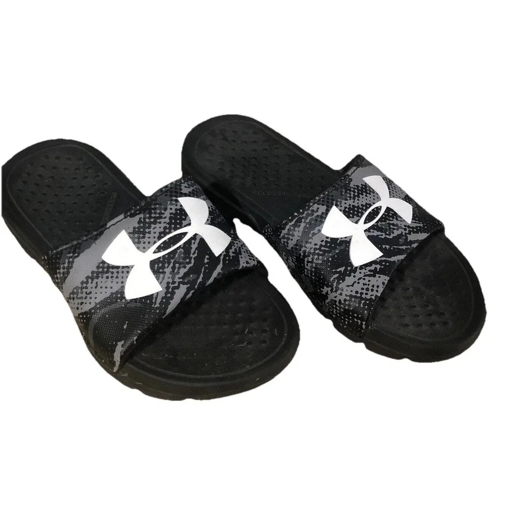 Baby UNDER ARMOUR Slides Sandals Size 11K Black Gray And White A1‎